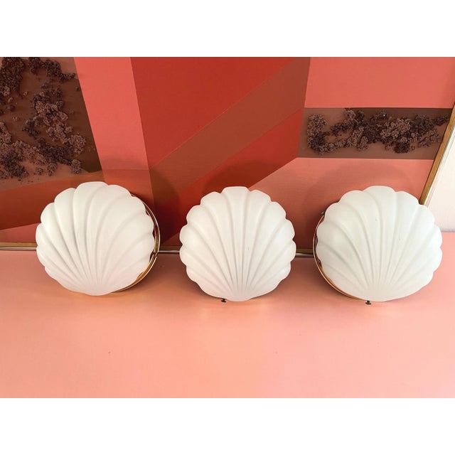 Glashütte Limburg 1970s Frosted Glass Scallop Shell Wall Lights - Set of Three For Sale - Image 4 of 18