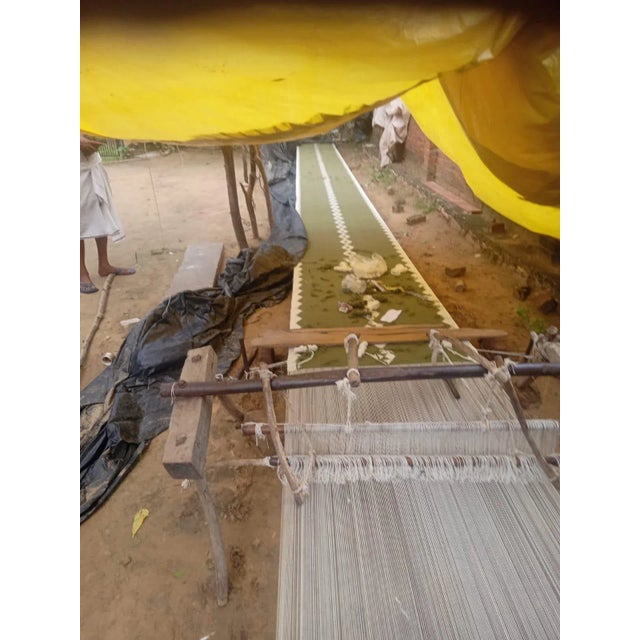 Handmade New Zealand Wool Dhurrie Runner, Olive Green and Cream Geometric Runner Rug- 3'x16' For Sale - Image 13 of 13