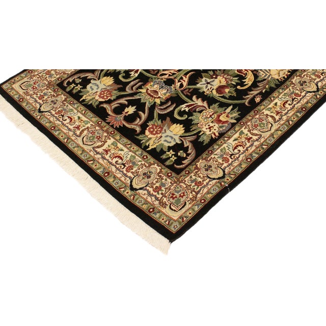 Shabby Chic Shabby Chic Medallion 1990's Pak-Persian Black/Beige Wool Rug - 4'2'' X 6'2'' For Sale - Image 3 of 9