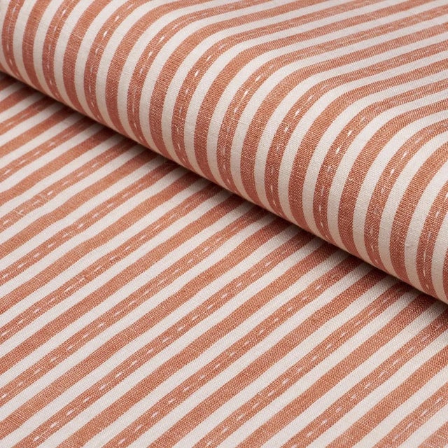 SAMPLE - Schumacher Mathis Ticking Stripe Fabric In Spice For Sale
