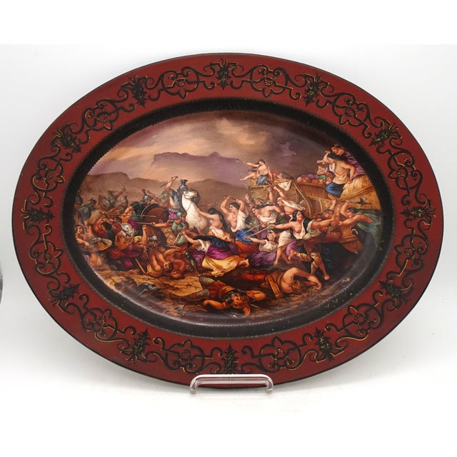 Traditional Large Hand-Painted Wall Charger Plate Depicting Roman Battle with Semi Nude Sabine Woman, 1866 For Sale - Image 3 of 18