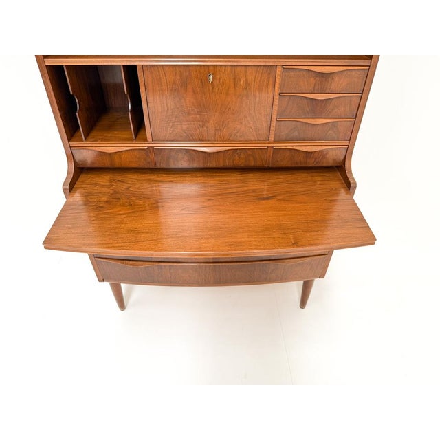 Wood Walnut Secretary with Wave Front by Erling Torvits, Denmark, 1960s For Sale - Image 7 of 11
