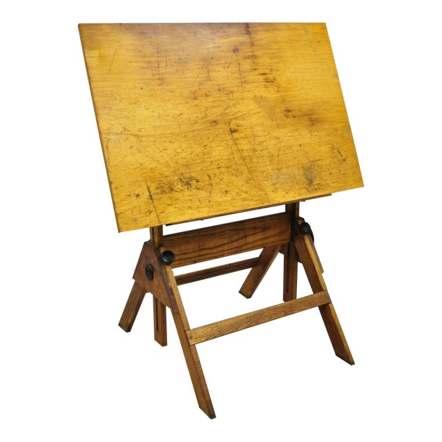 Vintage Oak Wood and Cast Iron Adjustable Small Drafting Table Chairish