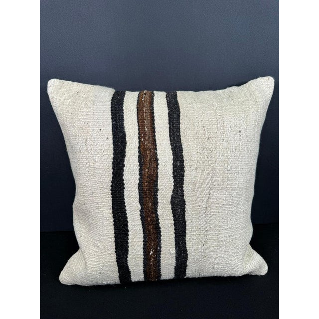 Turkish Hemp Pillow Cushion Natural Beige Black Pillow Cushion Cover 20"x20" For Sale - Image 4 of 4