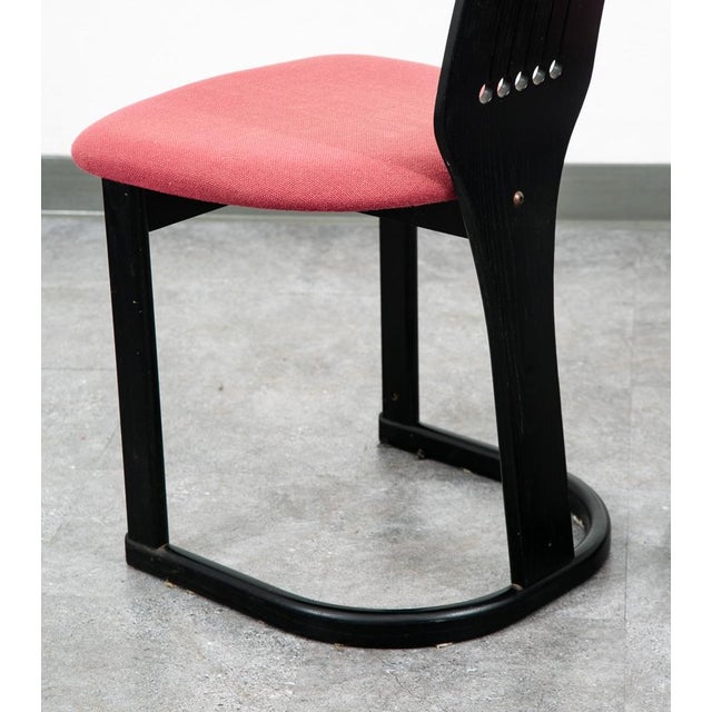 Pair of 1970s Mid Century Danish Modern Dining Chairs 2 Post Modern Black Memphis Ebonized For Sale - Image 9 of 12