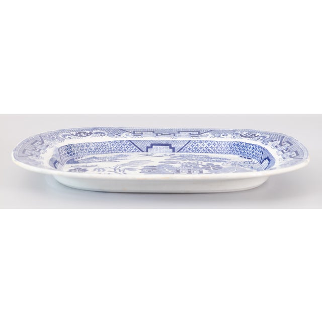 Victorian Large 19th Century English Staffordshire Ironstone Blue Willow Platter For Sale - Image 3 of 10