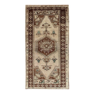 Turkish Oushak Vintage Rug With Central Medallion and Floral Motifs in Brown For Sale