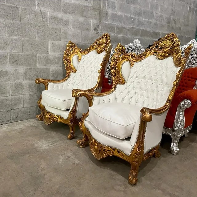 White Leather French Chair Gold Leaf Chair Chairish