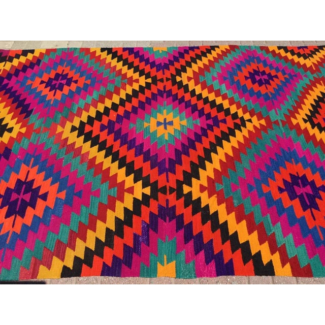 Folk Art Vintage Diamond Design Kilim Rug - 66" X 113" For Sale - Image 3 of 11