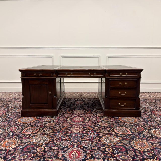 Large Classic English Chesterfield Partner Desk For Sale - Image 3 of 18