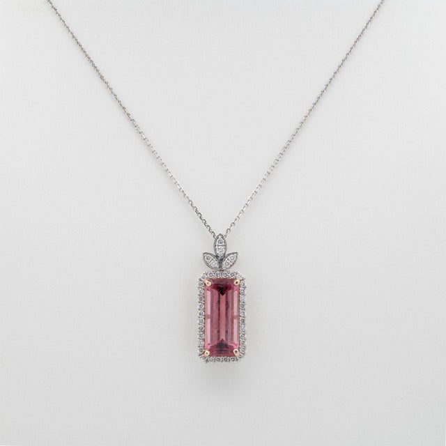 4.4Ct Pink Tourmaline Pendant With Earth Mined Diamonds Accents: Solid 14k Gold For Sale - Image 4 of 8