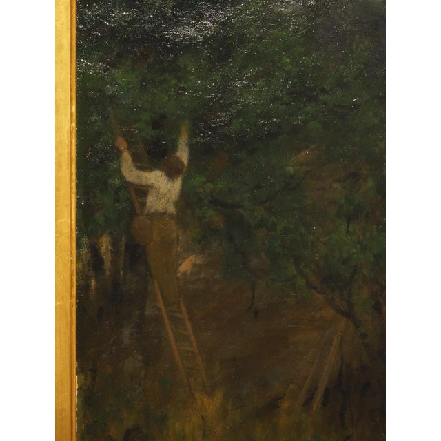 Antique Oil Painting, “Children Eating Cherries in the Garden”, 1880 For Sale - Image 10 of 12