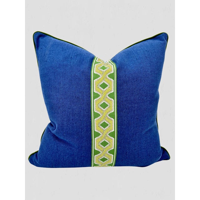 Schumacher Albizia Embroidery Fabric / Blue & Green Pillow Pair For Sale - Image 9 of 11