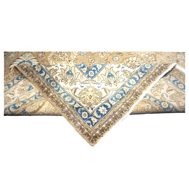 Textile Antique Persian Tabriz Wool 11x15 Tan, Ivory & Blue Handmade Area Rug #9902886 For Sale - Image 7 of 7