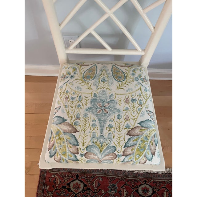 Wood Chinese Chippendale Style WhiteChair Newly Upholstered. For Sale - Image 7 of 7