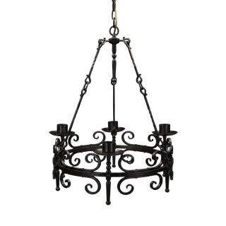 19th Century Gothic Revival Hand-Forged Wrought Iron Corona Chandelier, 1880 For Sale