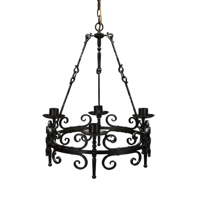 19th Century Gothic Revival Hand-Forged Wrought Iron Corona Chandelier, 1880 For Sale