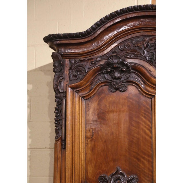 18th Century French Louis XV Carved Walnut Armoire From Lyon For Sale - Image 14 of 18