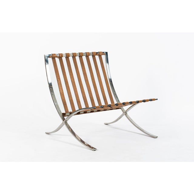 Mid Century Brown Leather Barcelona Chair by Mies Van Der Rohe for Knoll, 1983 For Sale - Image 13 of 15