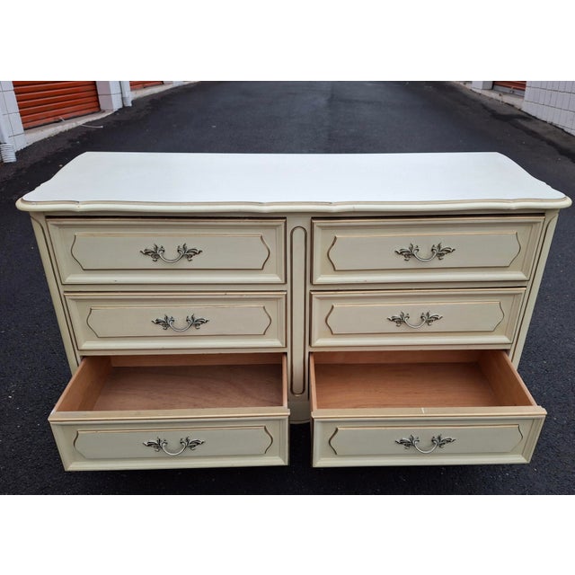 Mid 20th Century French Provincial Style Cream Painted and Partial Gilt Double Dresser For Sale - Image 13 of 15