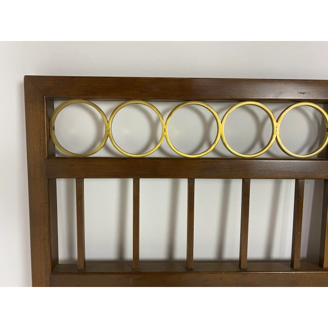 Mid 20th Century Mid 20th Century Vintage Baker Regency Style Walnut and Brass Ring King Size Headboard For Sale - Image 5 of 9
