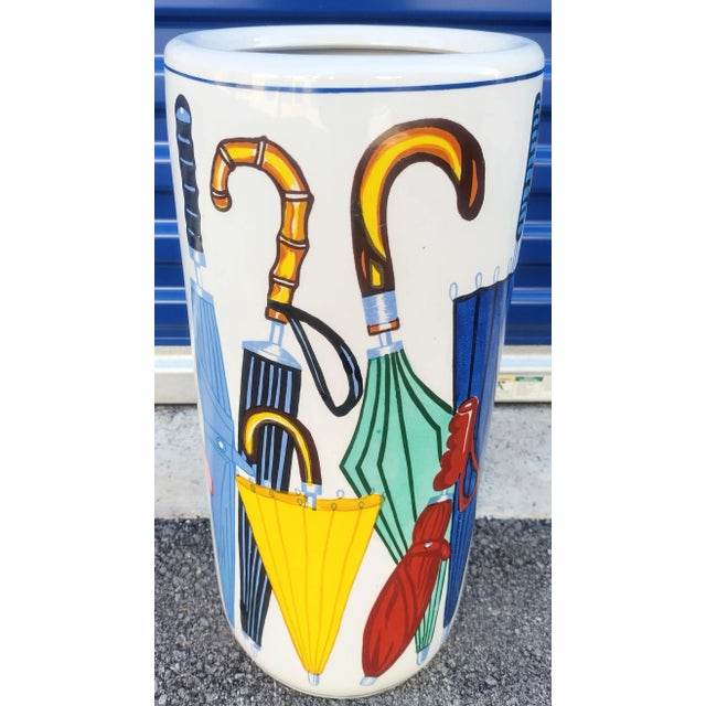 1980s Vintage Ceramic Large Colorful Whimsical Umbrella Design Umbrella Holder For Sale - Image 5 of 9