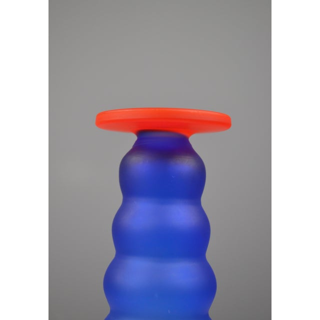 Postmodern Postmodern Sculptural Cobalt Blue Frosted Art Glass Bottle, 1980s For Sale - Image 3 of 9