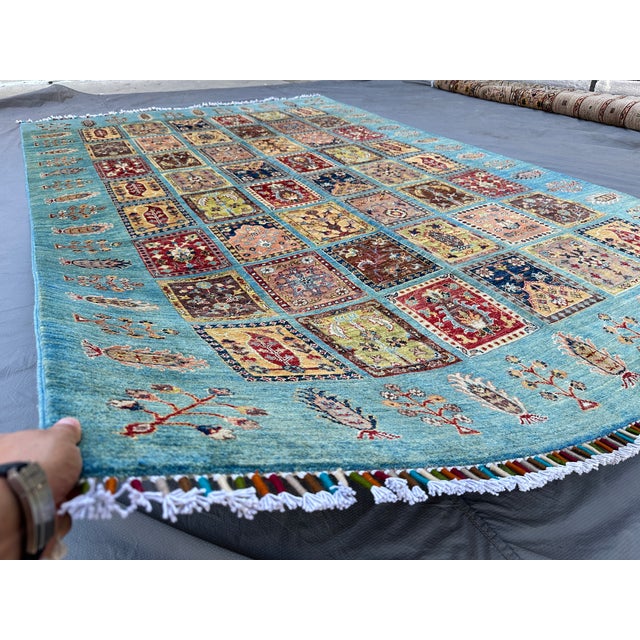 2000 - 2009 Blue Bakhtiari Garden Panel Hand-Knotted Wool Rug - 6'6" X 10'1" For Sale - Image 5 of 11