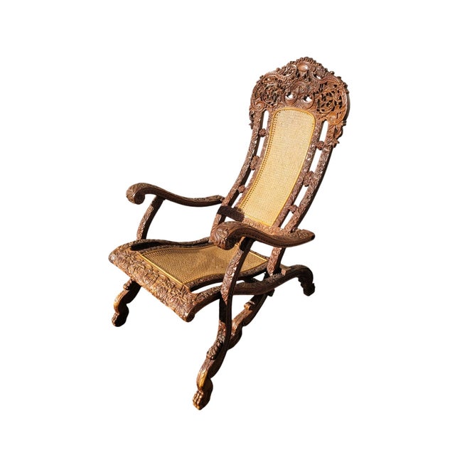 Indian Folding Armchair in Carved Wood For Sale - Image 18 of 18