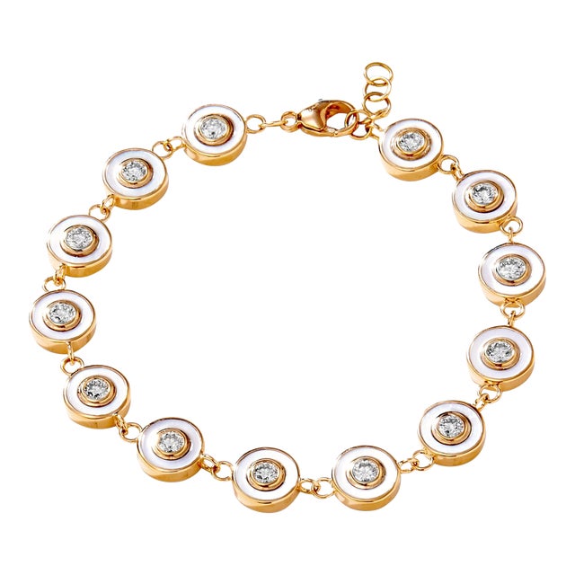 Syna Yellow Gold Bracelet with Mother of Pearl and Diamonds For Sale