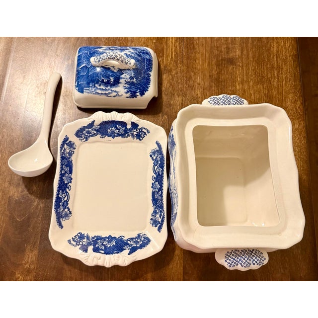 English Mid 20th Century Trimont Ware Blue and White Castle Transfer Tureen Set - 3pcs For Sale - Image 3 of 12