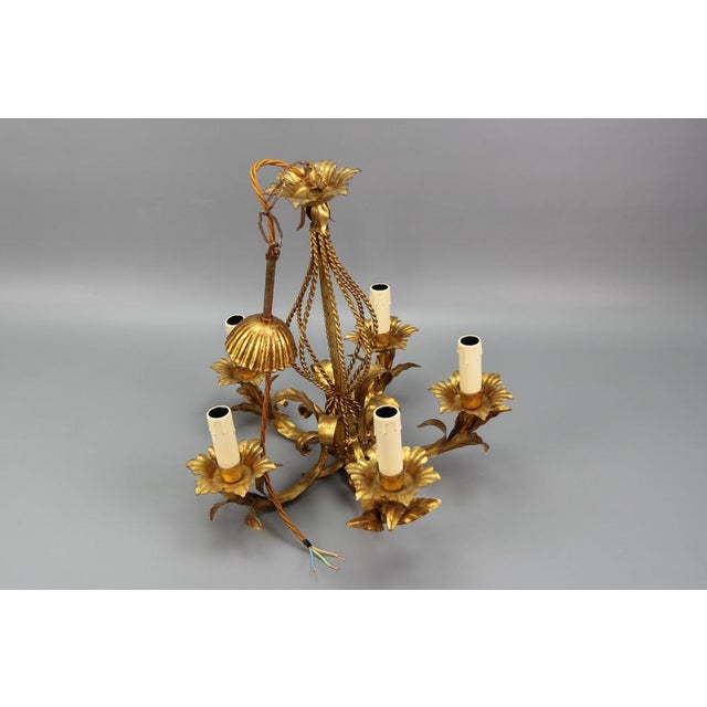 Italian Hollywood Regency Style Five-Light Chandelier in Gilt Metal, 1970s For Sale - Image 17 of 18