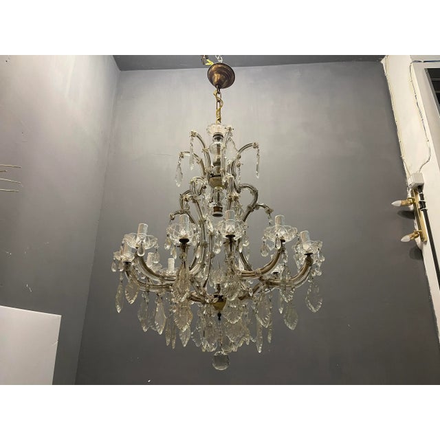 Large Italian Murano Crystal Chandelier, 1950s For Sale - Image 4 of 8