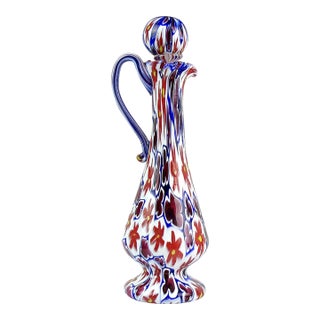 Vintage Murano Fratelli Toso Millefiori Flower Star Mosaic Italian Art Glass Midcentury Pitcher Ewer For Sale