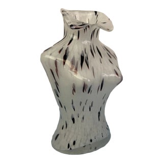 Vintage MCM Murano Style Art Glass 12" White Purple Spots Female Torso Vase For Sale