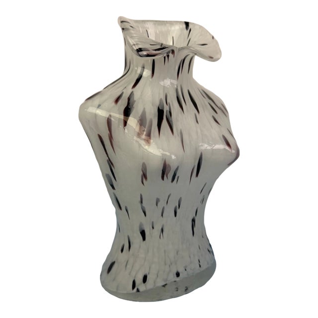 Vintage MCM Murano Style Art Glass 12" White Purple Spots Female Torso Vase For Sale