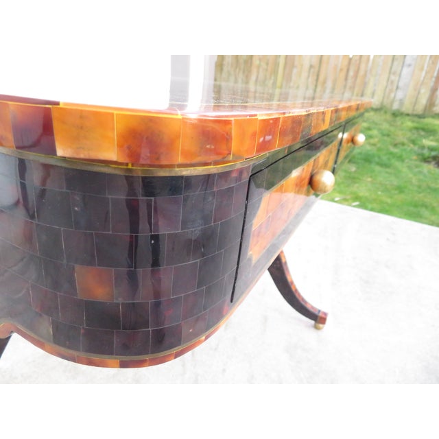 Vintage Maitland Smith Faux Tortoise Shell Writing Desk Neoclassical Tessellated For Sale - Image 16 of 18
