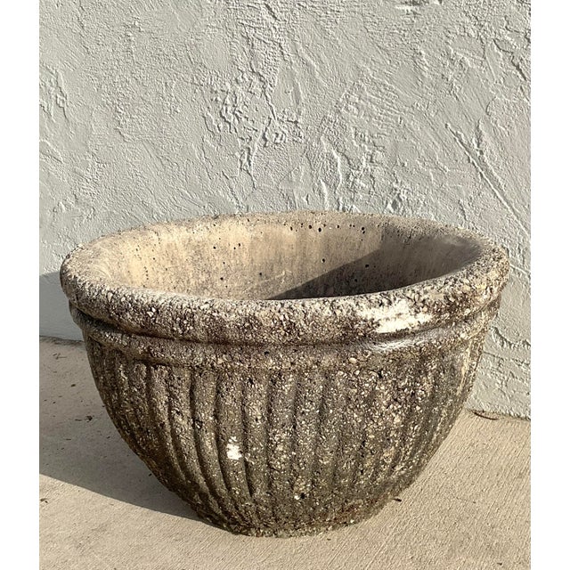 Vintage Boho Cast Concrete Ribbed Planter For Sale In West Palm - Image 6 of 7