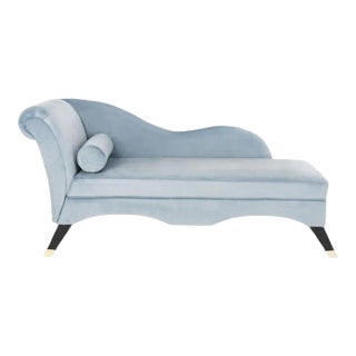 Safavieh Caiden Velvet Chaise with Pillow - Slate Blue/Black For Sale