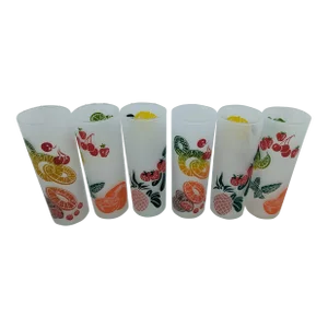 1950s Federal Glass Frosted Fruits Glasses - Set of 6