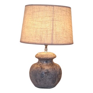 Vintage Table Lamp with Grey Melange Ceramic Base and Beige Fabric Shade, 1990s For Sale