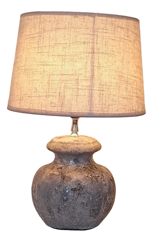 Vintage Table Lamp with Grey Melange Ceramic Base and Beige Fabric Shade, 1990s