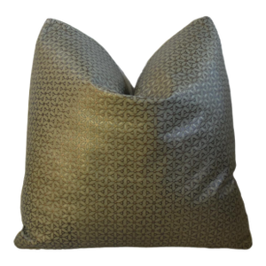 Embossed Brazilian Tanned Leather Green Floral Feather/Down Pillow