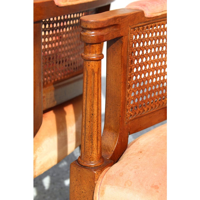 Vintage Tufted Velvet Upholstered Pair of Mid-Century Modern Armchairs With Cane Sides For Sale - Image 14 of 18