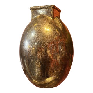 Metallic Bronze Porcelain Faux Shagreen Ovoid Vase For Sale
