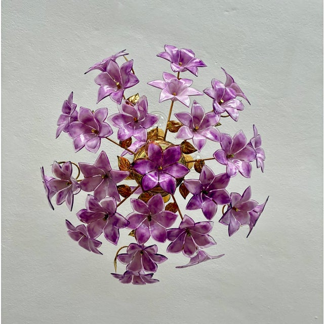 Italian 1980s Italian Style Hand-Painted Pink and Purple Murano Glass Floral Chandelier - 4-Light⁠ For Sale - Image 3 of 18