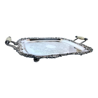Vintage Silver Footed Serving Tray With Bakelite Handles For Sale