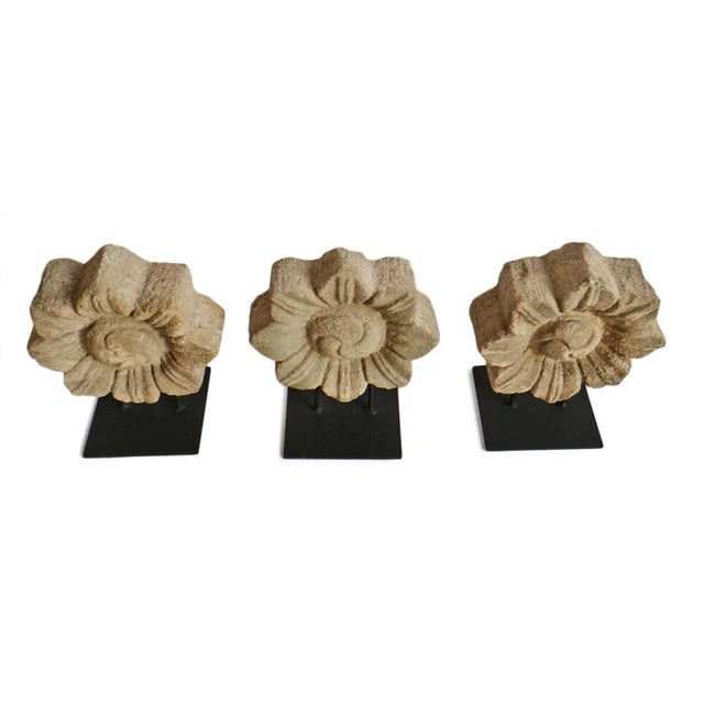 Vintage Sandstone Flower on Stand For Sale In Los Angeles - Image 6 of 8