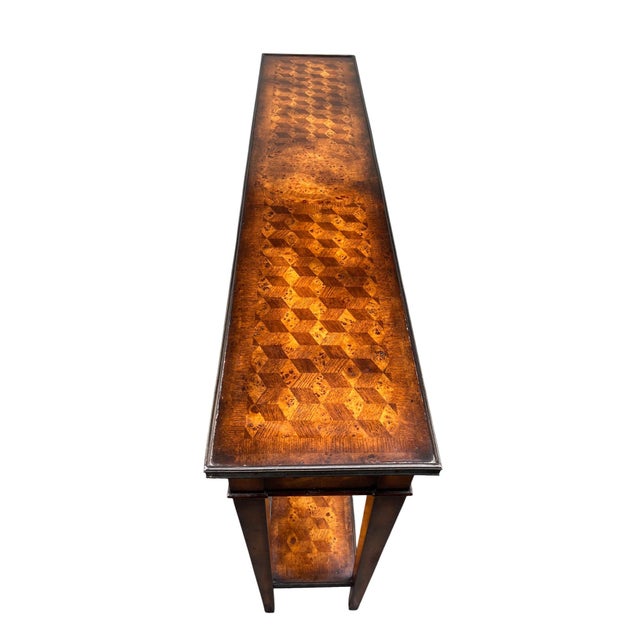 1990s Theodore Alexander Nice Parquet Brass Trim Console Table For Sale - Image 10 of 17