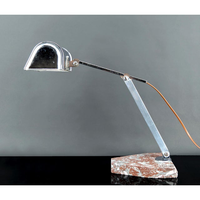 1930s Art Deco Modernist Desk Lamp in Chrome, Aluminum and Marble, France, 1930s For Sale - Image 5 of 17